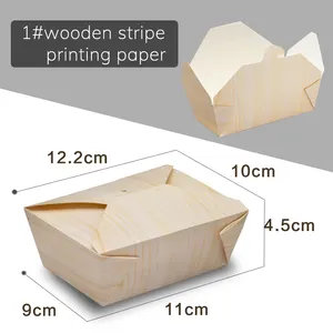 Stampa a strisce in legno stampa Logo personalizzato monouso cartone bianco carta da asporto imballaggio cibo scatola pranzo