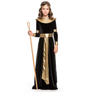 Costume da <span class=keywords><strong>Cleopatra</strong></span> dell'Antico Egitto per Bambine, Abito Cosplay per TV e Film, Vestito da Regina Faraone in Velluto Nero e Oro per Halloween - Product Image 1