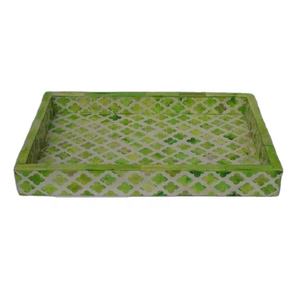 Plateau rectangulaire personnalisable de haute qualité fait à la main vert coupe travail mosaïque couleurs plateau de service matériel en métal - Product Image 1