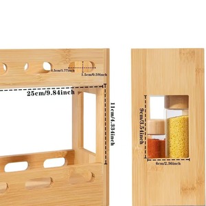 Étagère à épices en bambou, étagère à épices coulissante pour comptoir de cuisine, étagère de rangement en bois massif, support à épices à double niveau. - Product Image 3