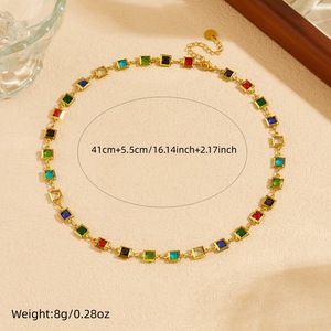 Geometric Cube Stainless Steel Jewelry <b>Set</b> Gold Plated Multicolor Bezel Setting Necklace <b>Bracelet</b> Women's Party Fashion - Product Image 4