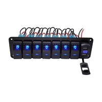 Panel de Interruptores LED de 7 Canales Yuhe YH-DH8-QA con Ranura USB, Pantalla Digital de Voltaje, Resistente al Agua IP65, Interruptor Basculante de 12V