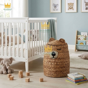 Panier de rangement en jacinthe d'eau tressé motif ours endormi mignon, bac de rangement pour jouets animaux, idéal pour la décoration de chambre d'enfant - Grande Vente - Product Image 5