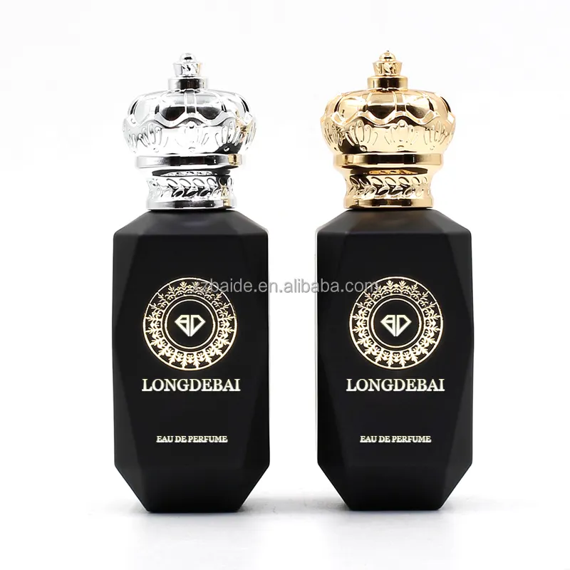 زجاجات عطر فاخرة 50 مل شكل كريستال سائبة لون أسود بخاخ عطر فارغ زجاجة عطر من الزجاج بغطاء ذهبي