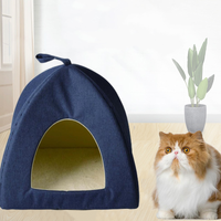 Tente pour animaux de compagnie rectangulaire pliable et respirante en polyester, douce et moelleuse, pour petits chats, avec coussin amovible et fermeture à boutons