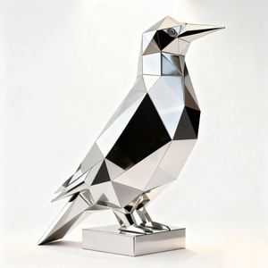Sculpture d'oiseau géométrique moderne en acier inoxydable, art contemporain pour la décoration murale de la maison et du jardin, design personnalisable - Product Image 3