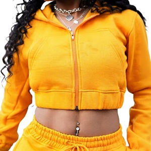 Conjunto Deportivo Casual de 2 Piezas para Mujer, Sudadera Corta con Capucha y Pantalones Cortos de Felpa Azul, Cierre de Cremallera, Color Sólido, para Primavera/Verano - Product Image 3