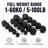Ensemble d'haltères hexagonales en fonte recouvertes de caoutchouc pour salle de sport commerciale, réglables de 5 à 100 lb, entraînement de force, usine OEM