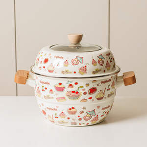 Nouvelle marmite à soupe profonde 6,5L 7,5L <span class=keywords><strong>en</strong></span> acier au carbone, cocotte vapeur émaillée double paroi, cuiseur vapeur alimentaire émaillé 2026 - Product Image 4