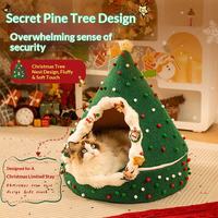 Nid de chat de Noël, chaud en hiver, toutes saisons, universel, amovible, lavable, en velours épais, rembourré en coton PP, pour arbre de Noël