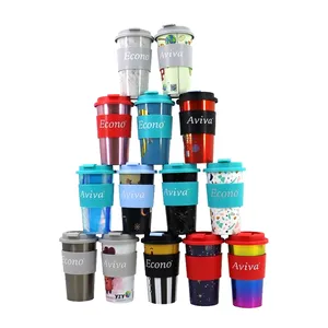 Wholesale Various Tumbler Cups Cafe Reusable Plastic Coffee Mugs Lids 500ml Classic Water Tea Beer Customizable Logo Partys