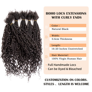 Estensioni Dreadlock BLT all'ingrosso, 0,6 cm di spessore, fatte a mano, stile Boho Goddess Locs, con estremità ricce, in capelli umani <span class=keywords><strong>Afro</strong></span> - Product Image 2