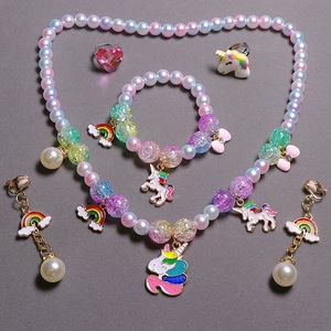 Style coréen fille bébé accessoires collier pour enfants bracelet et boucles d'oreilles ensemble <span class=keywords><strong>licorne</strong></span> enfants collier de perles à vendre - Product Image 5