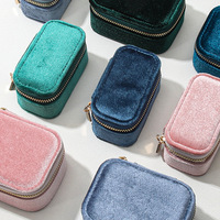 Boîte à bijoux portable en velours pour voyage, étui pour bagues, colliers et boucles d'oreilles, mini organisateur de bijoux, pochette à fermeture éclair