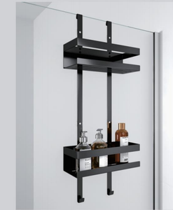 Exceed Modern Black Bathroom Door Mount Shower Shelf Dual-Tier Steel Shower Caddy Hanging Basket Hooks <strong>Bath</strong> Organizer <strong>Storage</strong> - Product Image 1