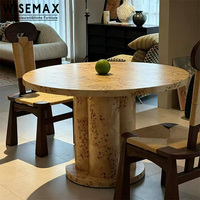 WISEMAX FURNITURE Meubles de maison vintage français, table ronde en bois massif, placage en bois de racine, table de salle à manger durable pour villa