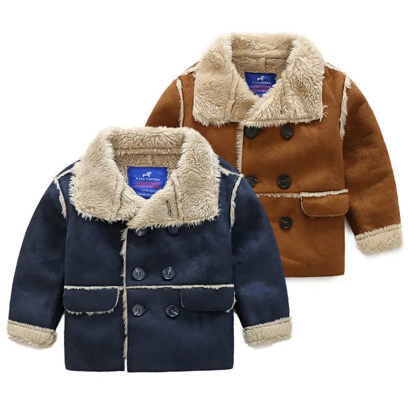 Winter Warm Clothes Baby Clothing Suede Double Breasted Coat With Faux Fur Lining Jacket Little Boy Coats