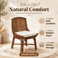 Chaise de salle à manger rétro en rotin véritable japonais - Meuble écologique, durable et léger pour hôtel, appartement, salon (unité individuelle)
