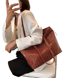 柔らかくて軽量なクロコダイルスキントートバッグ本革ショッパーバッグ毎日女性用ハンドバッグ