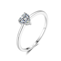 Bague minimaliste en moissanite en forme de cœur, en argent sterling 925, finition polie, anneau fermé