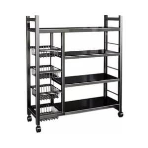 Carrello Portaoggetti Moderno in Ferro Nero per <span class=keywords><strong>Cucina</strong></span> - Ripiani Regolabili e Cestelli Rimovibili, <span class=keywords><strong>Dispensa</strong></span> <span class=keywords><strong>Mobile</strong></span> per Sala da Pranzo - Product Image 4