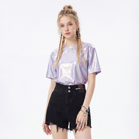 T-shirt tendance coréen à paillettes scintillantes pour femmes, taille plus, manches courtes amples, couche de base fine, haut tendance pour étudiants