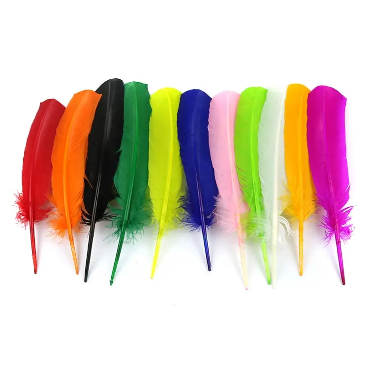 Pluma decorativa de ala de pavo, artesanía de plumas para carnaval, 26-32cm, en stock, venta al por mayor