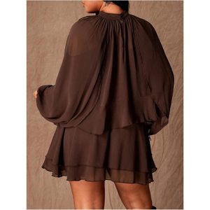 Vestido de Gasa para Mujer Tallas Grandes, Cuello Alto, Manga Larga, Corte A, con Volantes en Capas, Cintura Imperio, Estilo Y2K - Product Image 2
