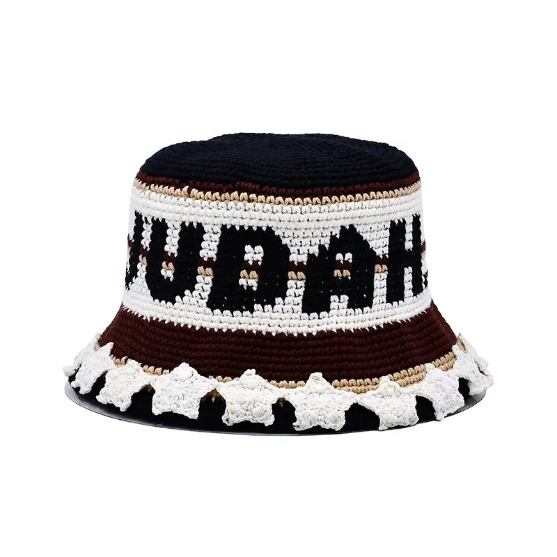 Topi beanie berongga kait rajutan kustom topi rajut buatan tangan berkualitas tinggi topi rajut