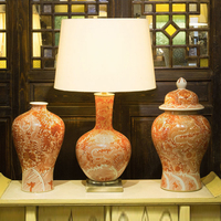 Lampe de bureau/table électrique de luxe en céramique rouge, motif dragon antique, design européen, à incandescence, en gros, en promotion