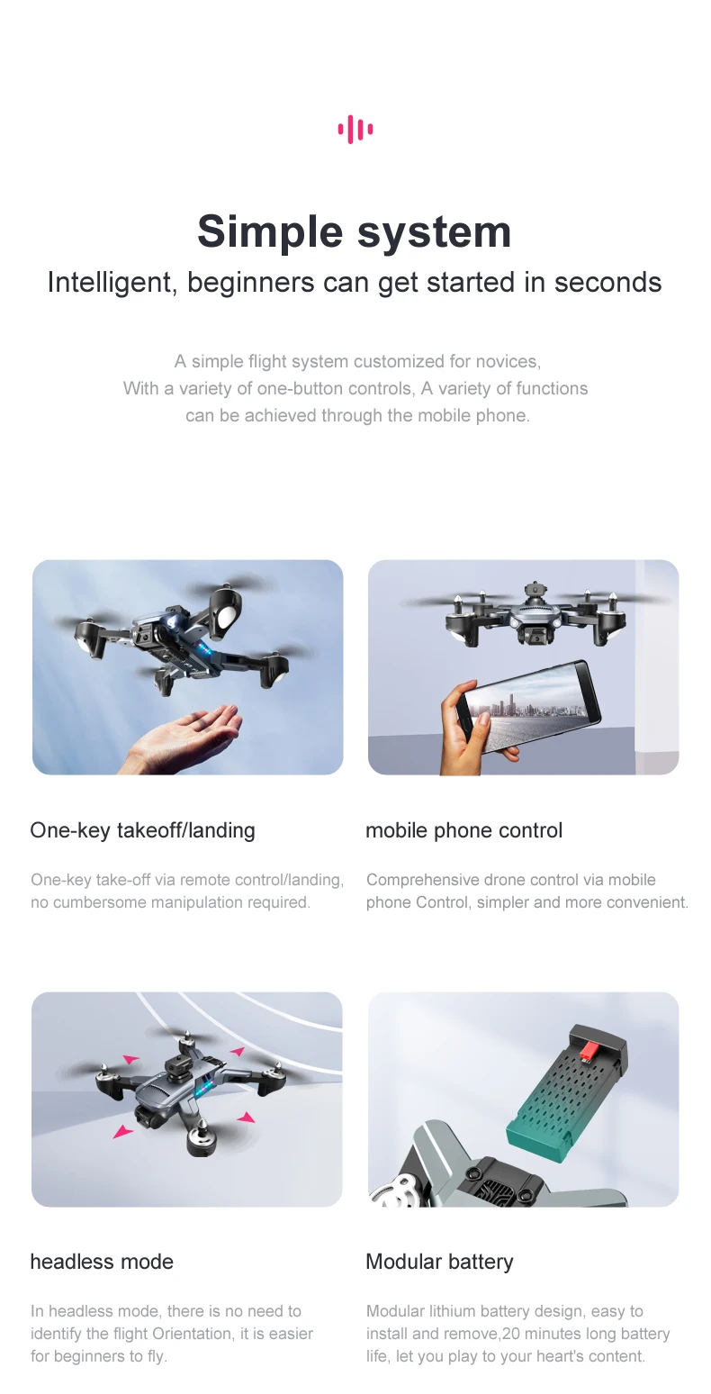 K7 Drone, simple flight system customized for novices with a variety of one-