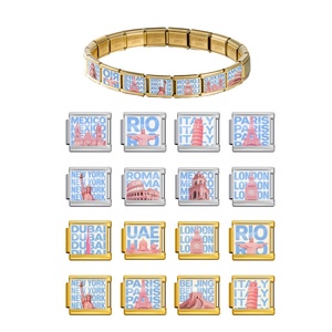 Pulsera de dijes italiana al por mayor, <span class=keywords><strong>serie</strong></span> Roma Italia, dijes personalizados, pulsera de acero inoxidable de 9 mm, joyería de moda DIY para mujer, regalo - Product Image 1