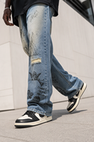 Nouveau Jean Droit Homme Imprimé Graffiti 2026 Streetwear Y2K Taille Mi-Haute en Denim Respirant Style Vintage Printemps