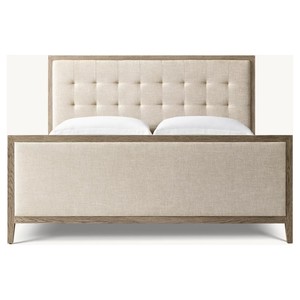 <span class=keywords><strong>Lit</strong></span> king-size de luxe moderne fabriqué à la main avec cadre en bois de chêne et revêtement en tissu Style de <span class=keywords><strong>lit</strong></span> mural en bois massif pour chambre à coucher - Product Image 2