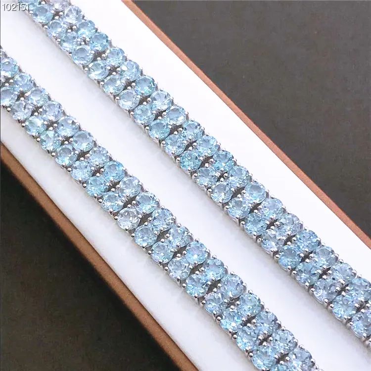 Bán Buôn 925 Sterling Silver Tinh Tế Phụ Nữ Cưới Trang Sức 5 Mét Màu Xanh Tự Nhiên Topaz Bracelet