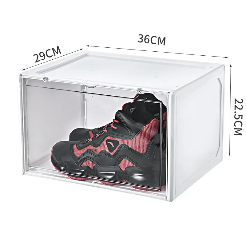 Kotak Sepatu Bening Dapat Ditumpuk Plastik Drop Depan, dengan Tutup Kotak Penyimpanan dan Pengatur Sepatu 12 Set Per Karton