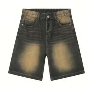 Pantalones cortos de mezclilla lavados con botones sueltos de cinco puntos de estilo Vintage a la moda para hombre Hip Hop recto verano Casual Cargo pantalones lavados de colores - Product Image 3