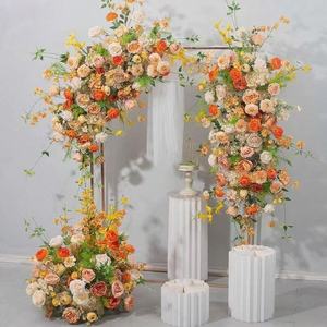 Elegante Vintage boda arco Rosa flor telón <span class=keywords><strong>de</strong></span> fondo soporte profesional <span class=keywords><strong>fiesta</strong></span> suministros Artificial amarillo marrón rústico europeo - Product Image 4