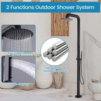 Douche extérieure autoportante noire mate en acier inoxydable 304, système de douche pluie sur pied pour plage, piscine, hôtel