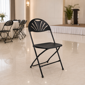 Fan Back Black Lightweight Folding Party <b>Chair</b> Durable PP+Metal <b>Stackable</b> Waterproof for Indoor Outdoor Events Villa Workshop - Product Image 1