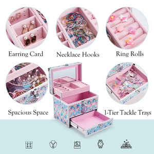 Portable Jewelry Box Lockable <b>Makeup</b> Storage <b>Case</b> with Mirror Bottom Drawer Aluminum Cosmetic Organizer Box - Product Image 2