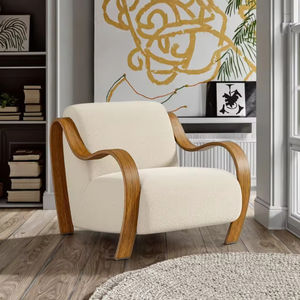 Sofá individual perezoso para sala de estar nórdica, marco de madera maciza, cubiertas de tela, moderno color crema, ergonómico, para el hogar, la Oficina y el dormitorio - Product Image 1