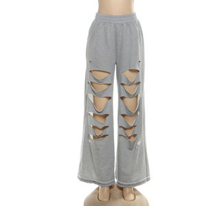 GHH10868- 2025 autunno nuovi <span class=keywords><strong>pantaloni</strong></span> della tuta traforati tinta unita sportivi e Casual <span class=keywords><strong>pantaloni</strong></span> larghi a vita alta - Product Image 6