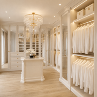 Système de dressing sur mesure avec portes miroir, poignées dorées, éclairage LED et îlot de rangement – Mobilier de dressing