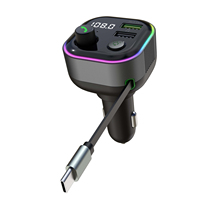 Transmisor FM para Auto Portátil GZ11, Reproductor MP3, Doble USB Tipo-C, Carga de 5V3.1A, Iluminación LED Colorida, Modulador, Cable Retráctil