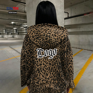 Completo da donna due pezzi con felpa con cappuccio full zip stampa leopardata e pantaloni a gamba larga, tuta sportiva casual ampia - Product Image 6