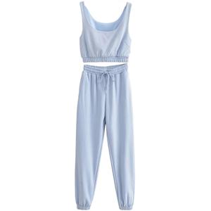 Conjuntos Deportivos de Verano al por Mayor, Cintura Elástica, Top Corto para Mujer, para Correr, Trotar, de Algodón, 2 Piezas - Product Image 6