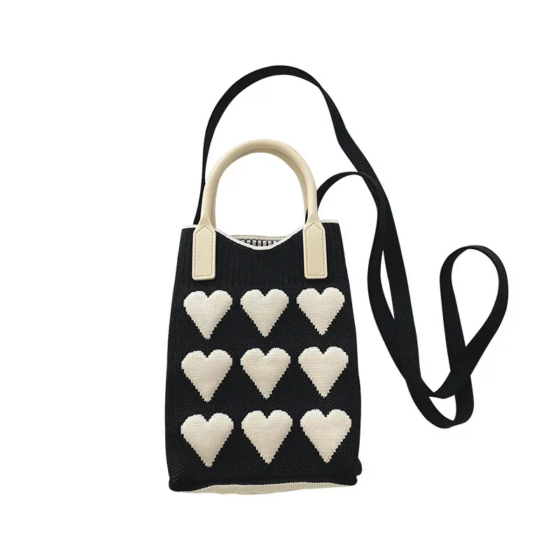 Popular crossbody bags handbags fashion pink heart shape phone purse bags knitted bags