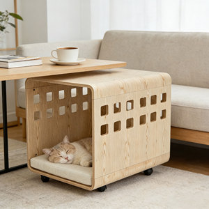 All-Season Modern Design Fashion Cute Custom Wooden cat <strong>House</strong> <strong>Dog</strong> Bed EcoFriendly Colorless Odorless Durable Mobile Wheels Added - Product Image 5
