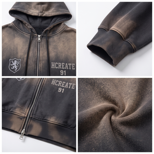 TKAN7707 Ensemble survêtement homme vintage délavé à l'acide avec logo personnalisé, sweat à capuche zippé oversize et pantalon de survêtement, style streetwear Y2K, 2 pièces - Product Image 3